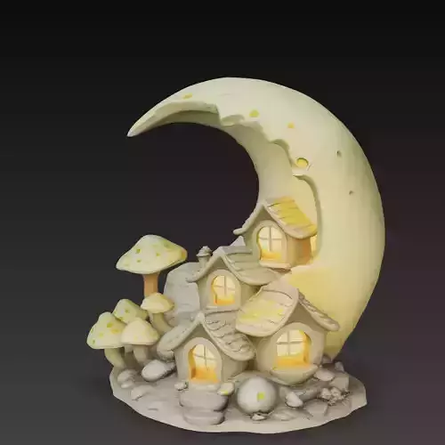 Fantasy Moon House Cute Village Night Lamp Mushroom Cottage 