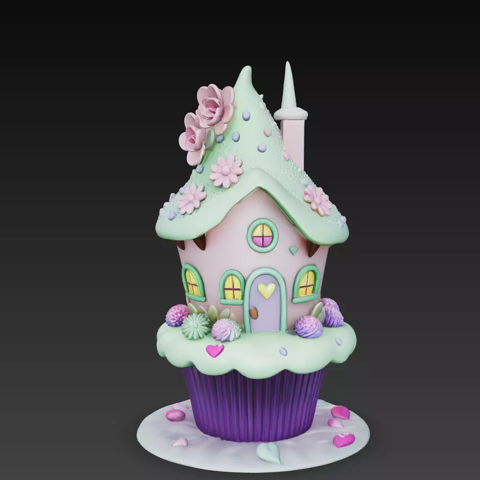 Cute Cupcake House Fairy Dessert Cottage STL 3D Model 3D print model