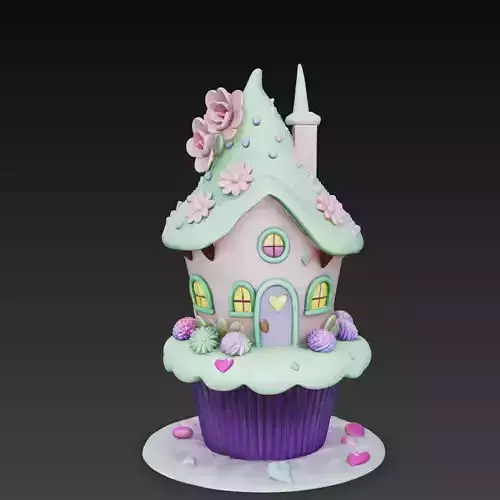 Cute Cupcake House Fairy Dessert Cottage STL 3D Model