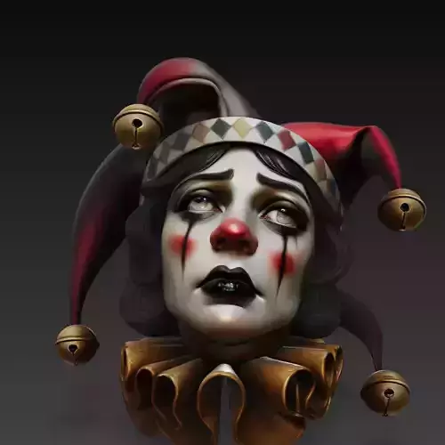 Sad Jester Bust Dark Fantasy Clown Sculpture STL 3D Model