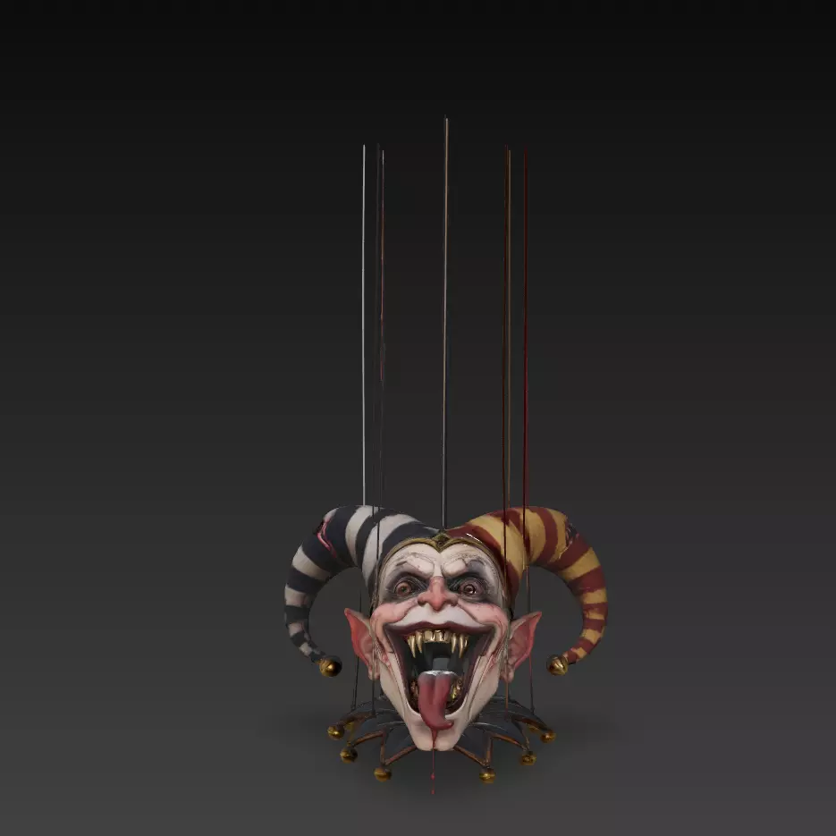 Hanging Jester Head Horror Puppet Mask STL 3D Model 3D print model