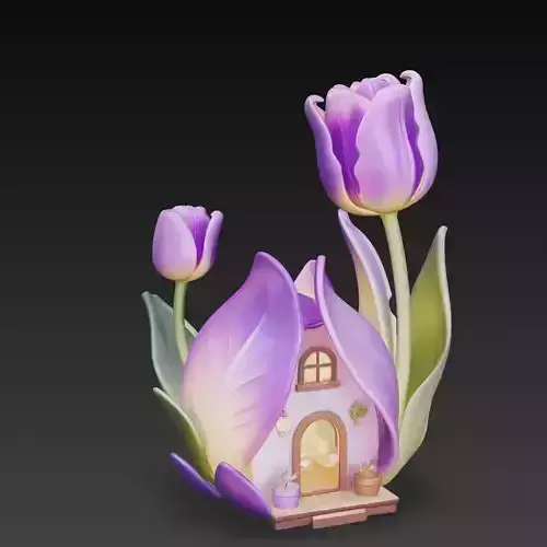 Tulip Flower Fairy House Fantasy Cottage STL 3D Model