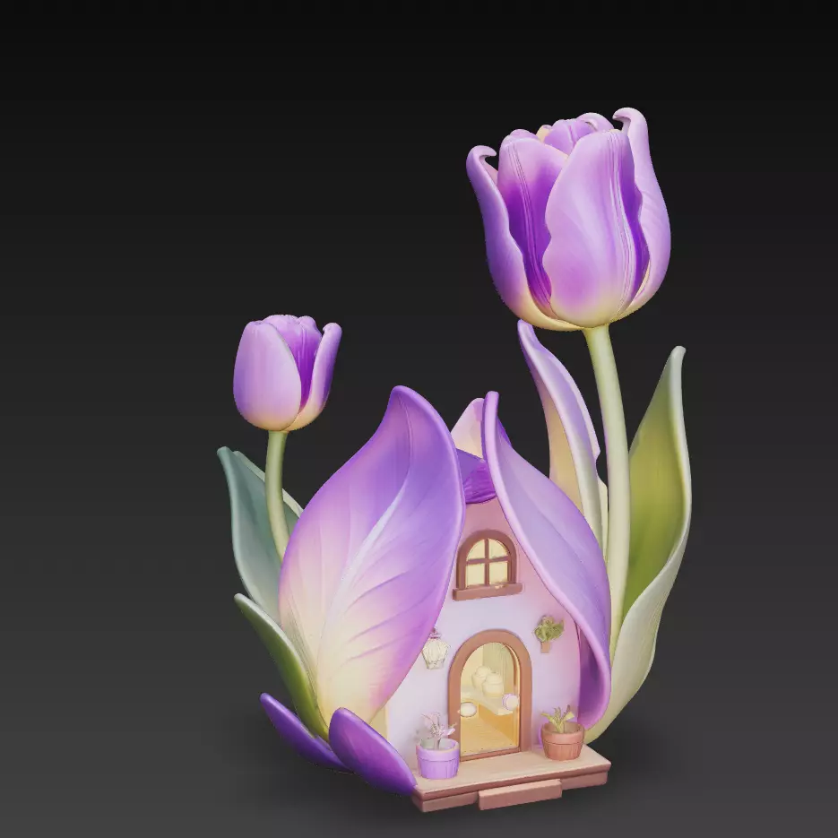 Tulip Flower Fairy House Fantasy Cottage STL 3D Model 3D print model