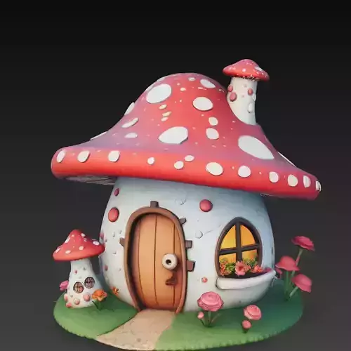 Cute Mushroom House Fairy Cottage Stylized Fantasy