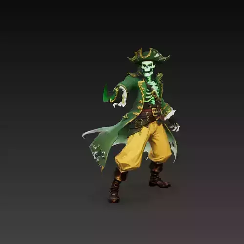 Undead Pirate Captain Hook Skeleton Character STL 3D Model
