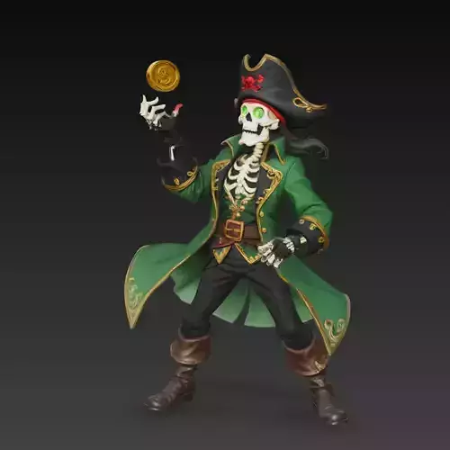 Skeleton Pirate Coin Toss Character STL 3D Print Model
