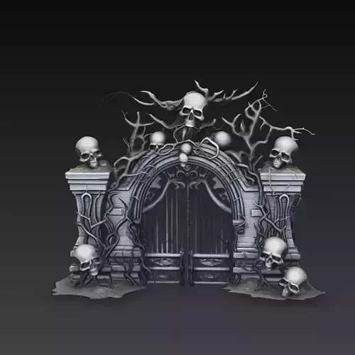 Dark Cemetery Gate Skull Entrance STL 3D Print Diorama Model