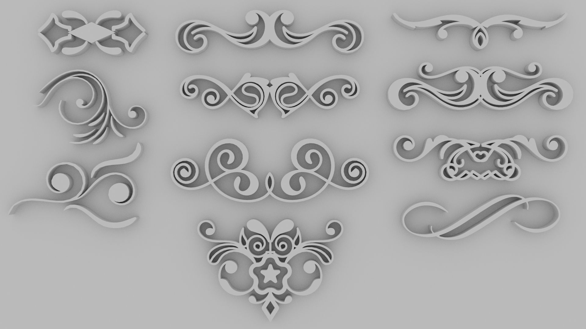 Ornate Swirls - Set of 11 3D model_1