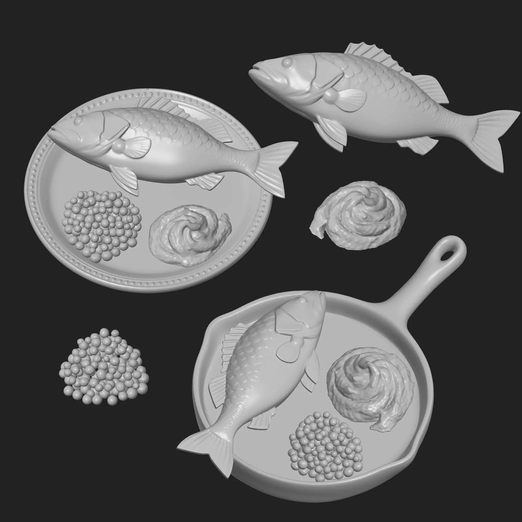 Full Fish and Veggies Dinner 3D print model