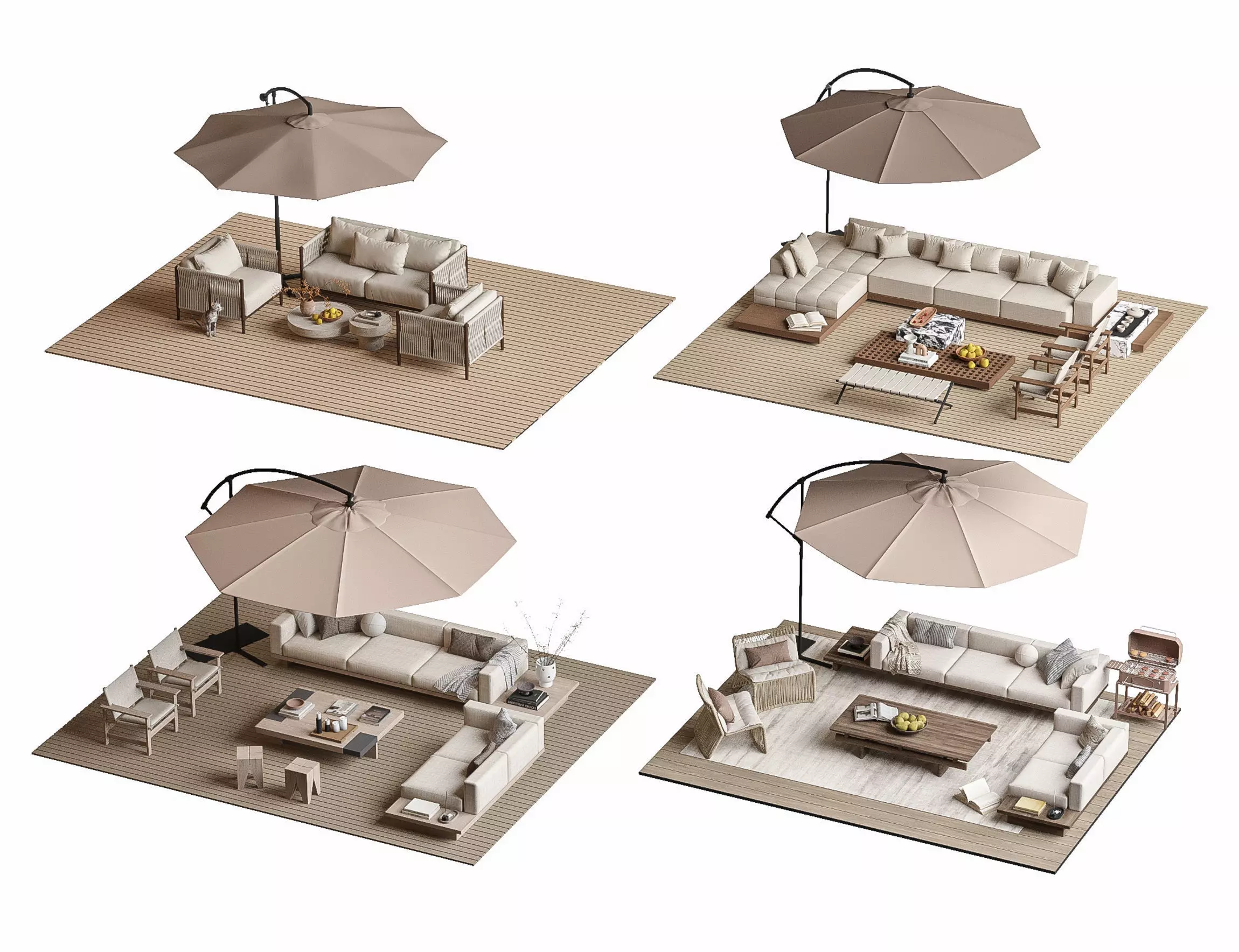 Camping Patio Furniture Outdoor sofa Beach Umbrella 3D model