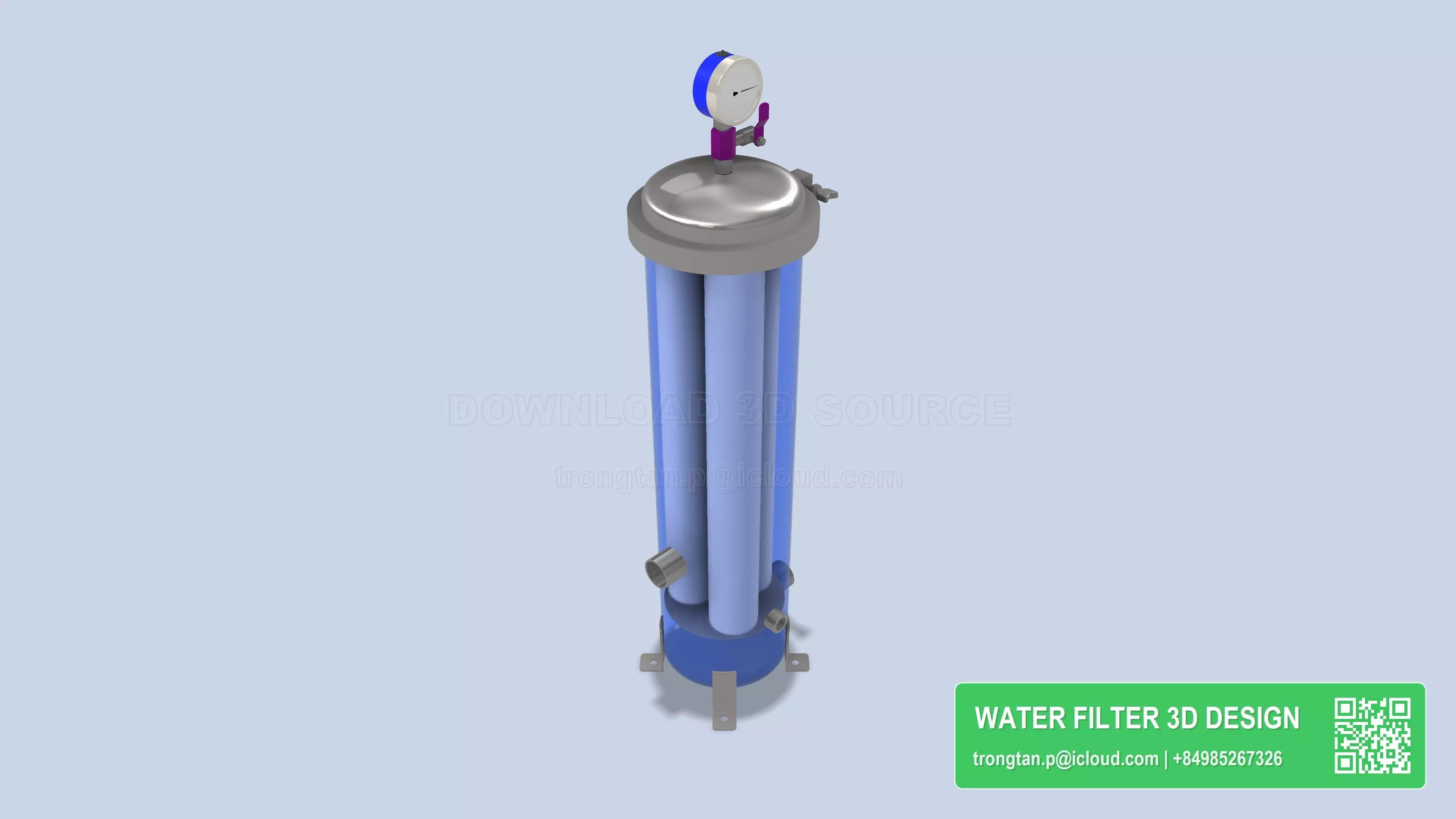 304 Stainless Steel 3 Cartridge Filter Housing 20 Inch 3D model