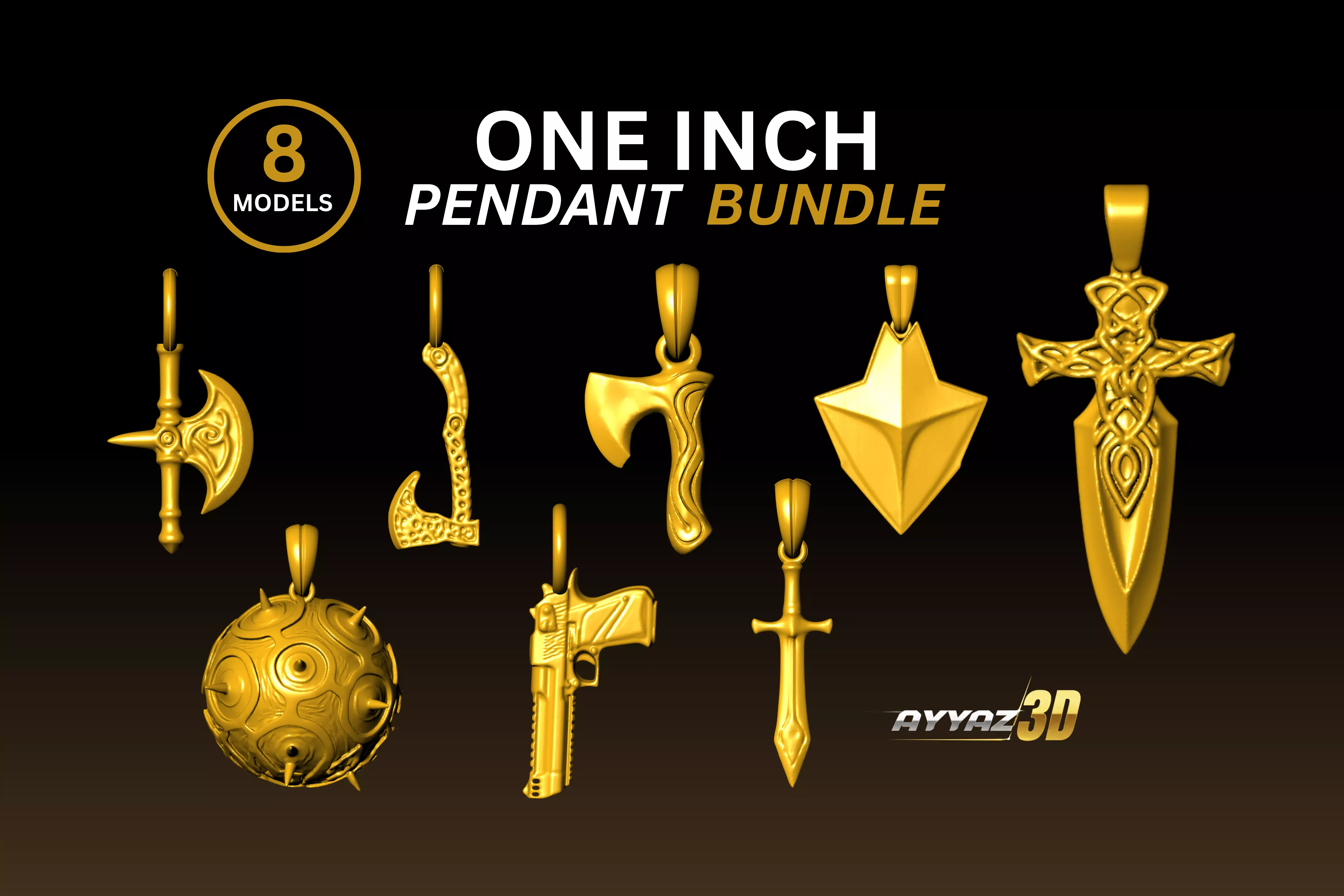 Combat Medieval Weaponry - One inch Pendant Bundle 3D print model