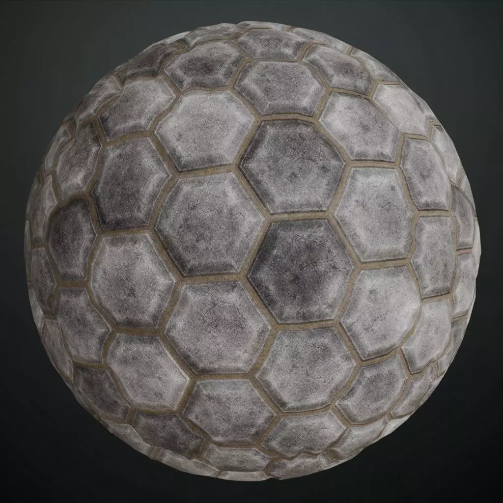 Black and White Hexagonal Concrete Paving Stones PBR Seamless Texture