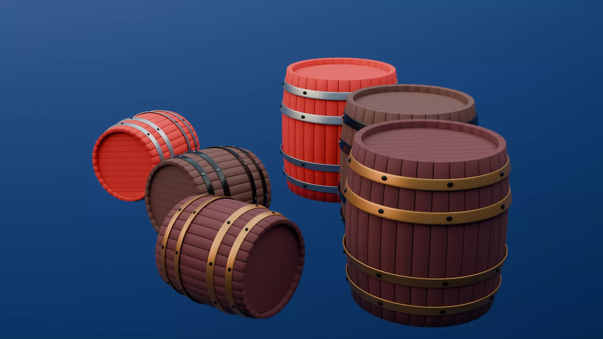 Wooden Barrel Set Low Poly 3D 3D model