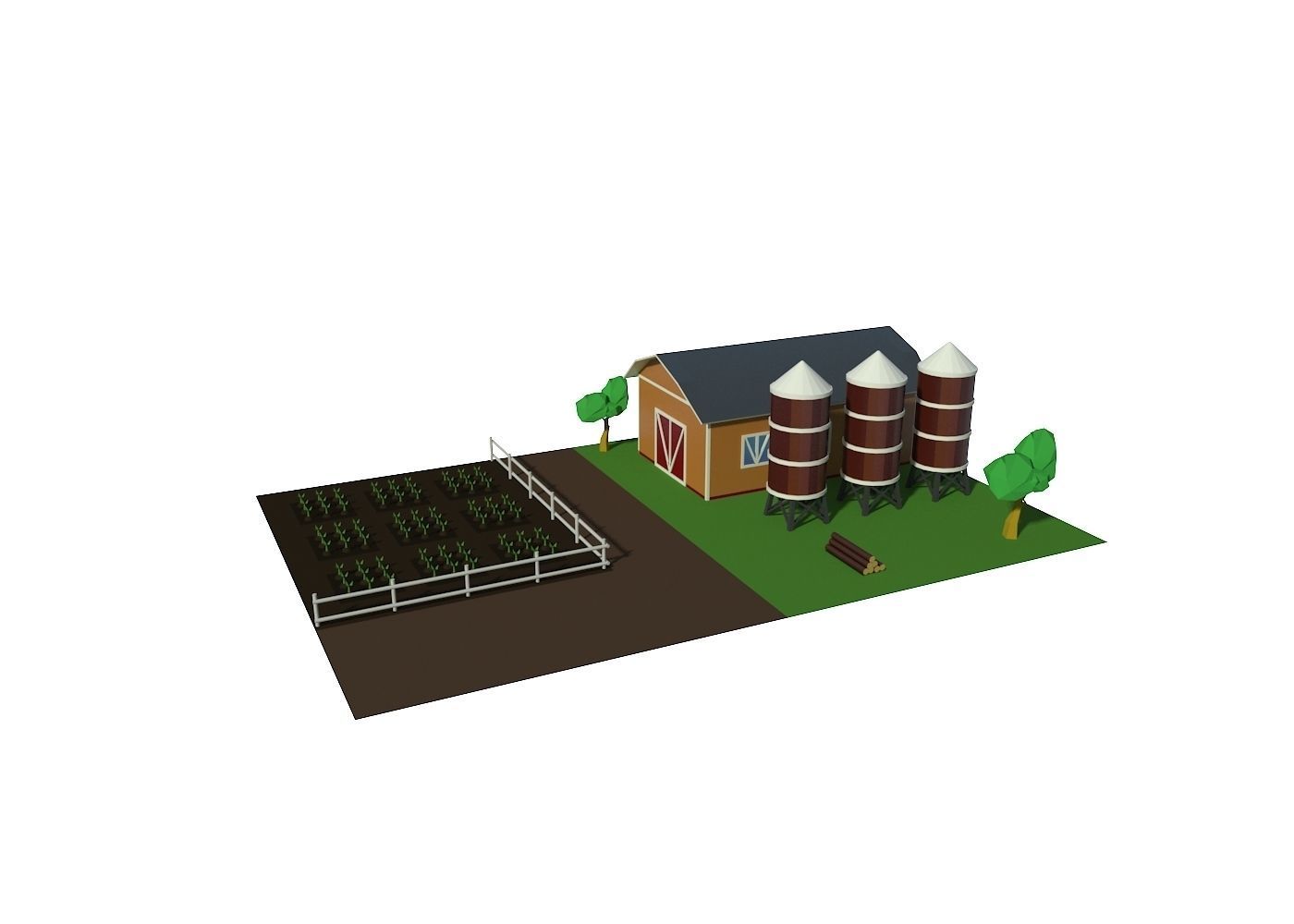 Village houses buildings Low-poly 3D model_4