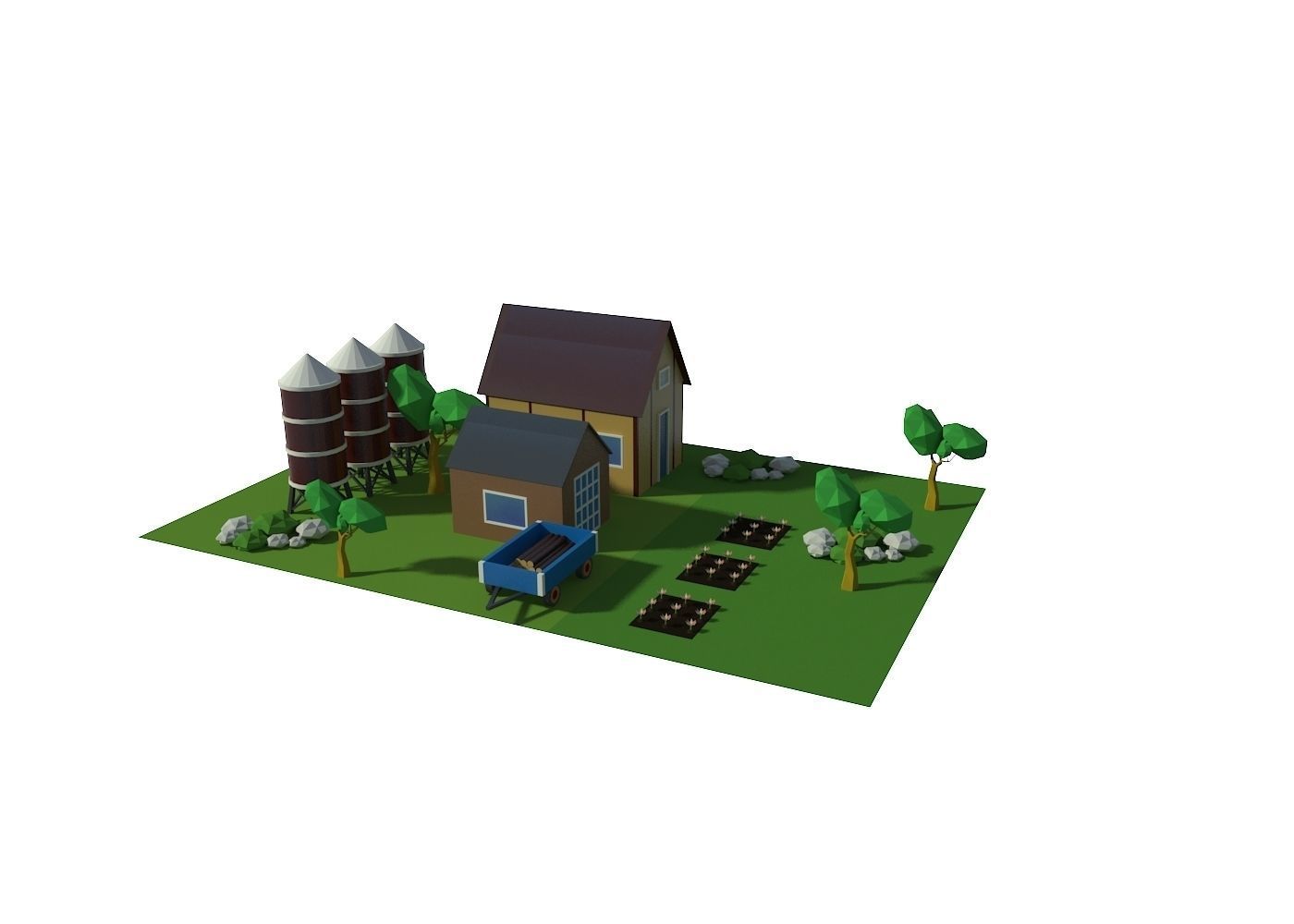 Village houses buildings Low-poly 3D model_9