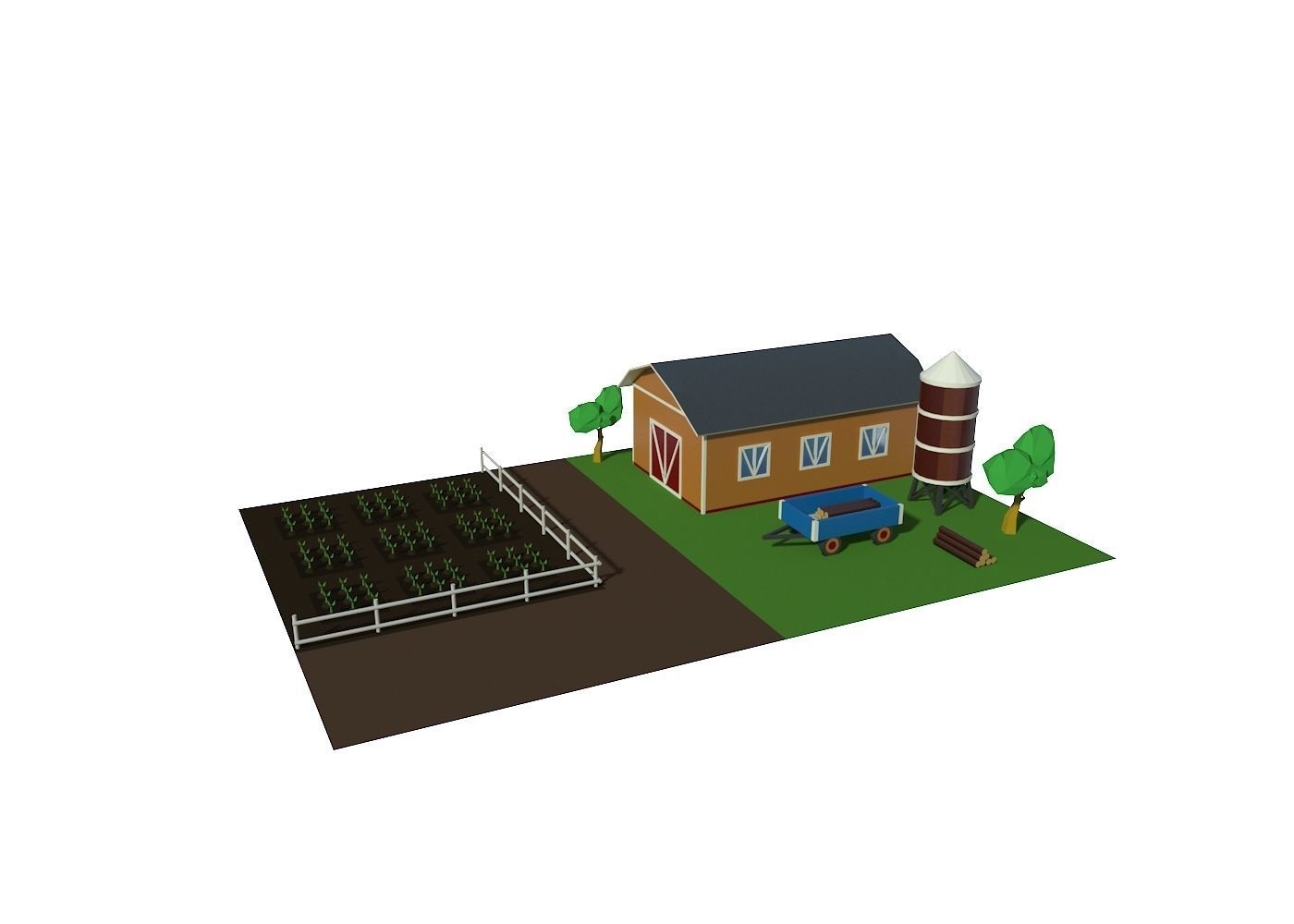 Village houses buildings Low-poly 3D model_2