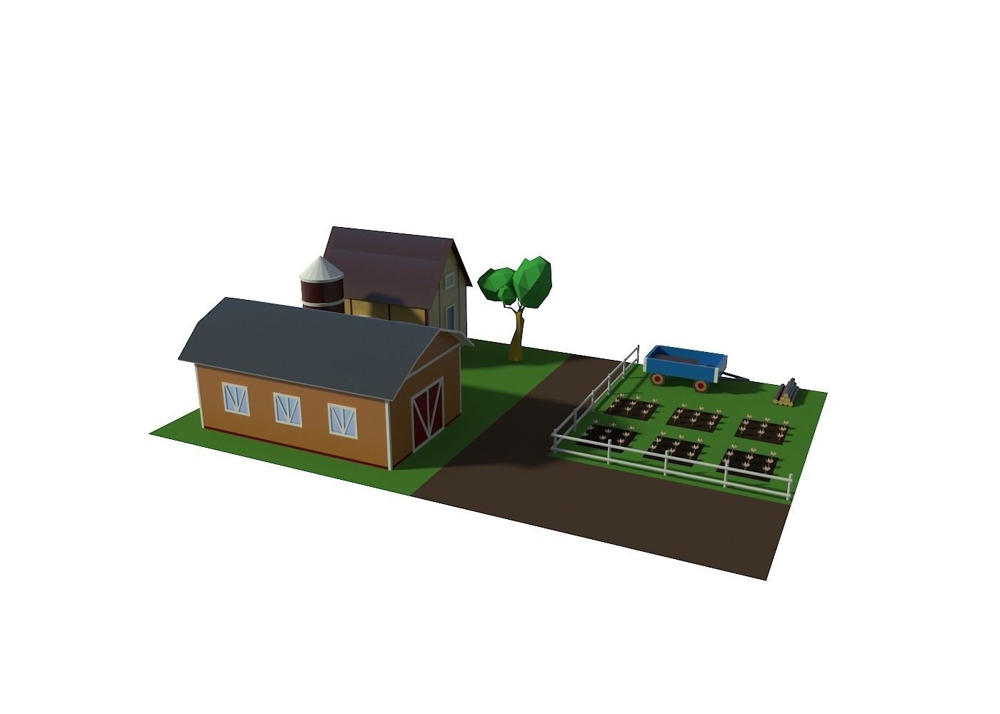 Village houses buildings Low-poly 3D model_7