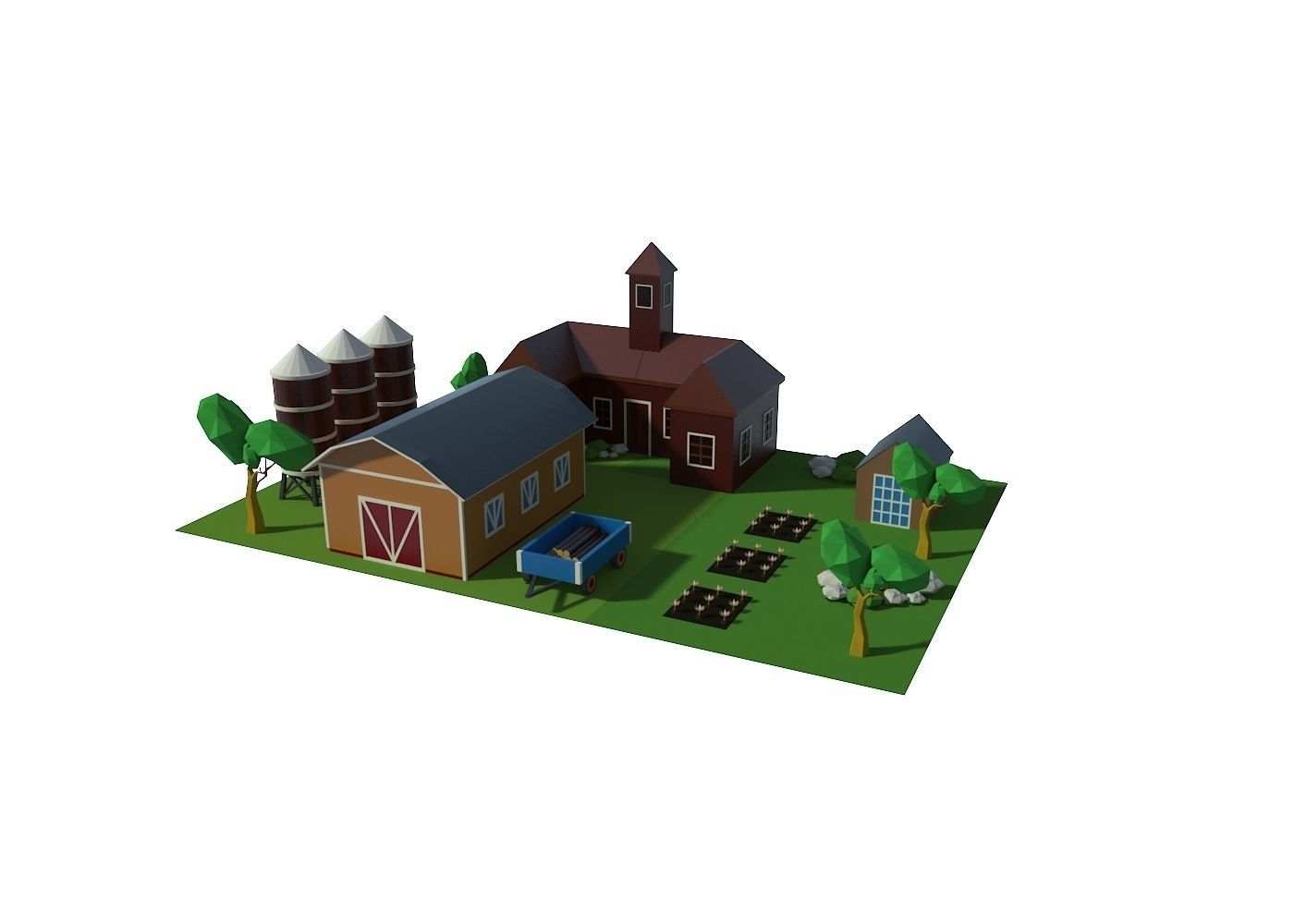 Village houses buildings Low-poly 3D model_11