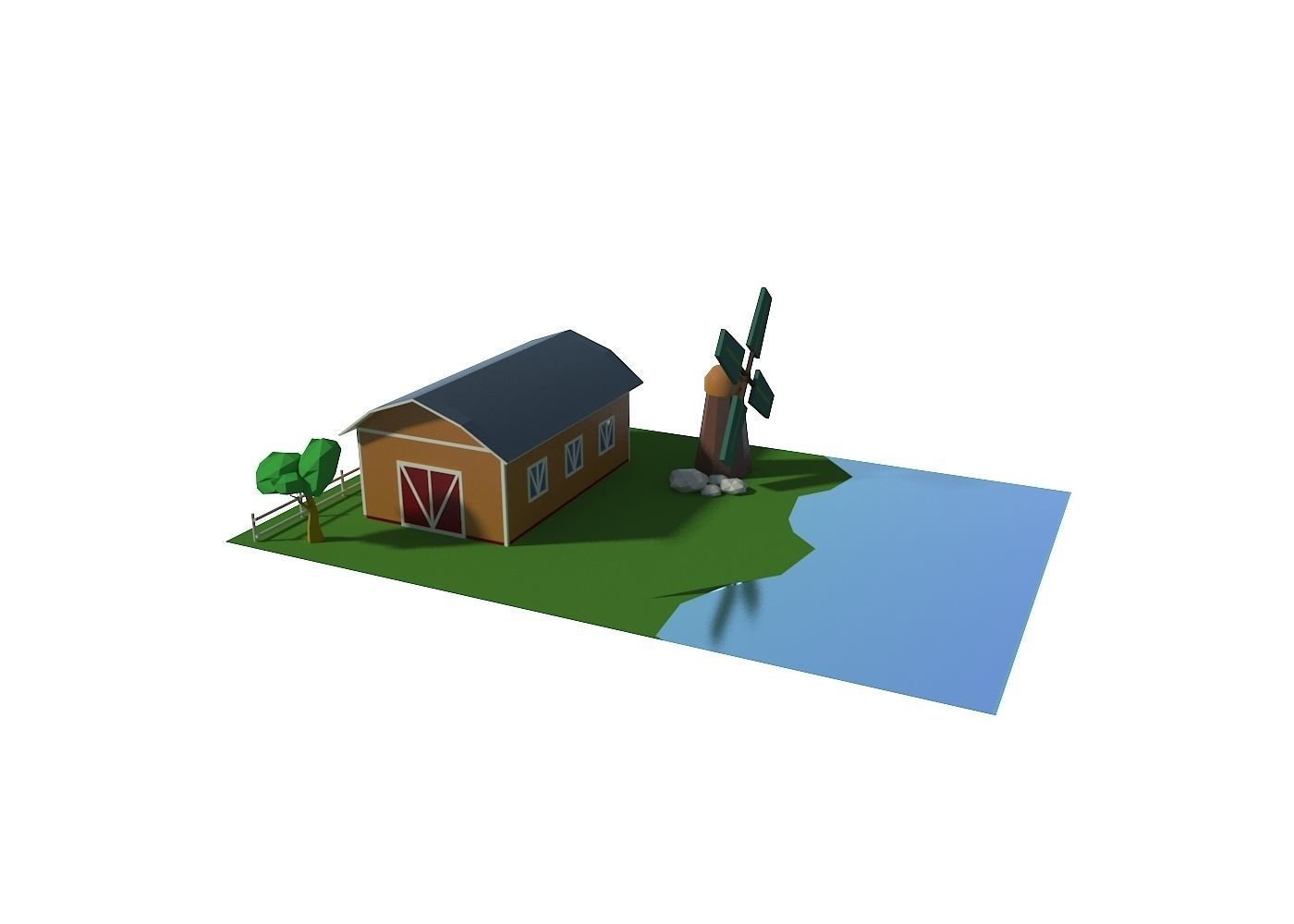 Village houses buildings Low-poly 3D model_10
