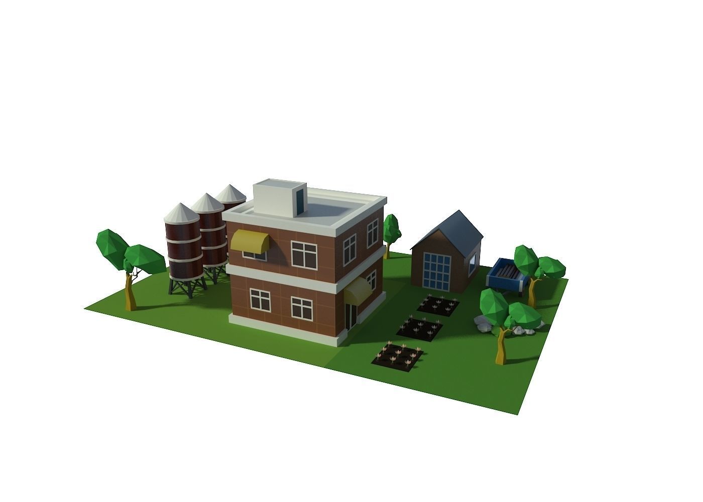 Village houses buildings Low-poly 3D model_12
