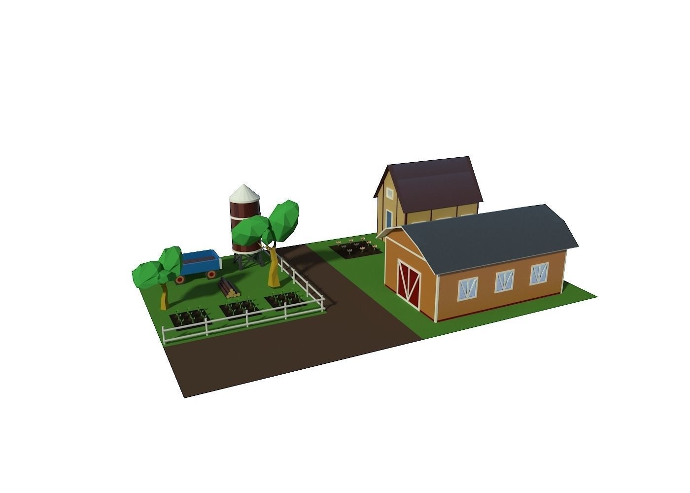 Village houses buildings Low-poly 3D model_6