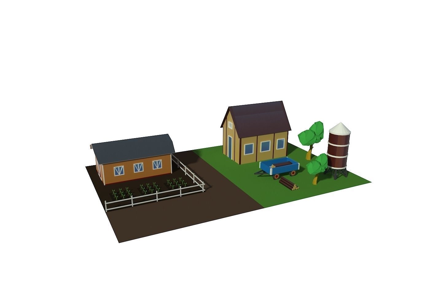 Village houses buildings Low-poly 3D model_5