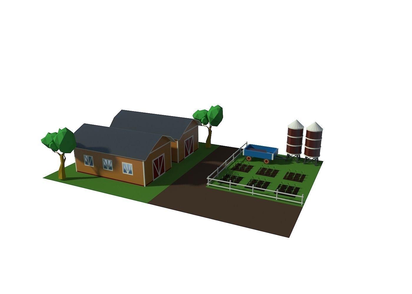 Village houses buildings Low-poly 3D model_8