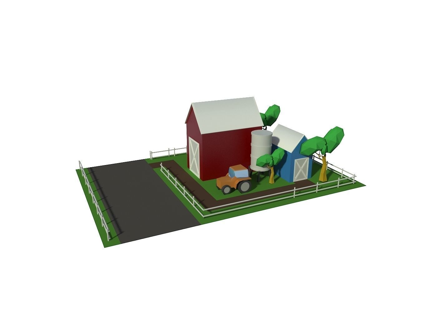 Village houses buildings Low-poly 3D model_3