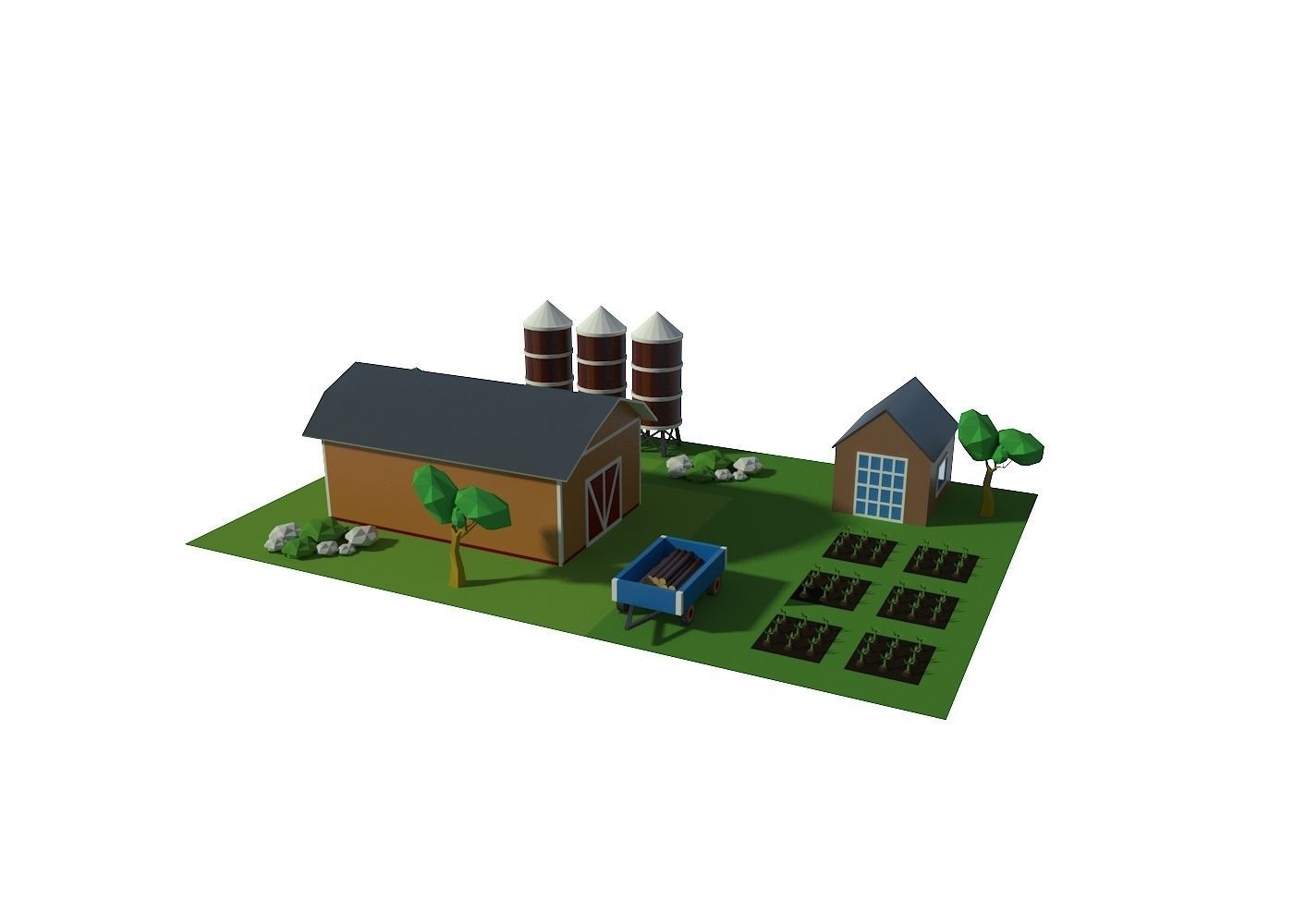 Village houses buildings Low-poly 3D model_1