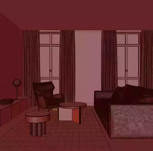 Urban Minimal Living Room Scene 3D model 5