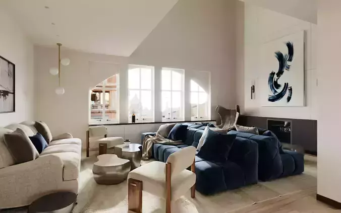 Modern Lifestyle Living Room 3D model 2
