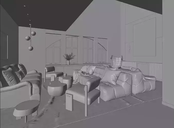 Modern Lifestyle Living Room 3D model 6