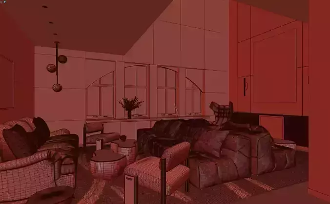 Modern Lifestyle Living Room 3D model 4