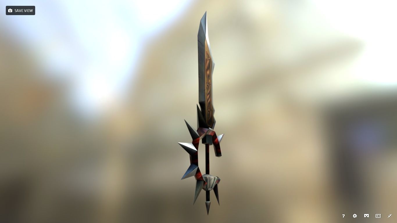 Sword with two blades Low-poly 3D model_1
