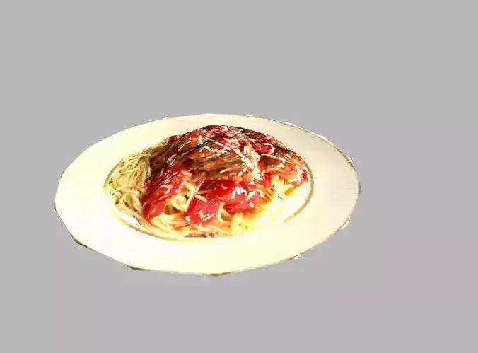 low poly meal spaghetti and meat on plate