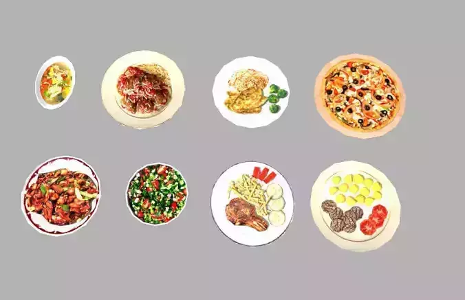 8 low poly meals pack Low-poly 3D model