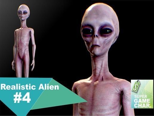 Realistic Alien 4 Grey Low-poly 3D model_0