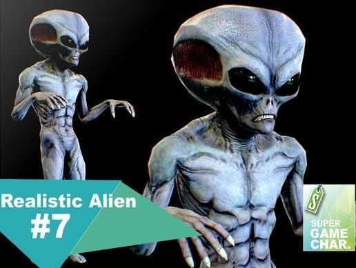 Realistic Alien 7 Evil Grey Low-poly 3D model_0