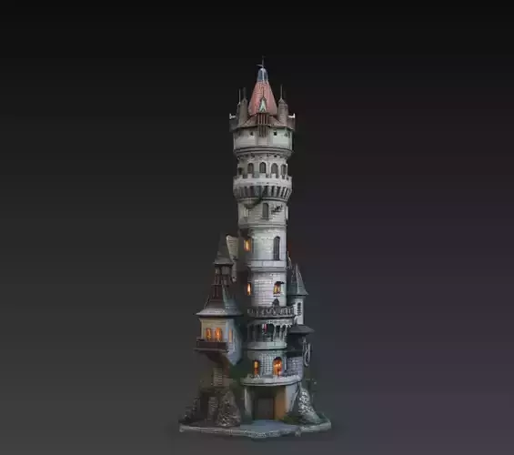 Fantasy Tower Castle Building STL 3D Print Diorama Model