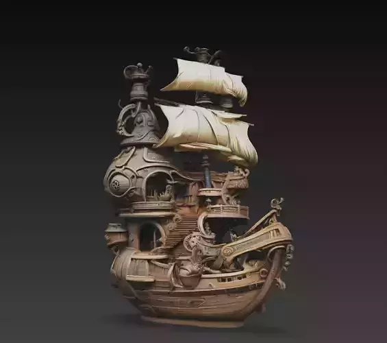 Fantasy Pirate Ship House Stylized 3D Model STL