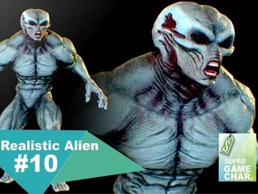 Realistic Alien 10 Huge Muscular Grey Low-poly 3D model_0