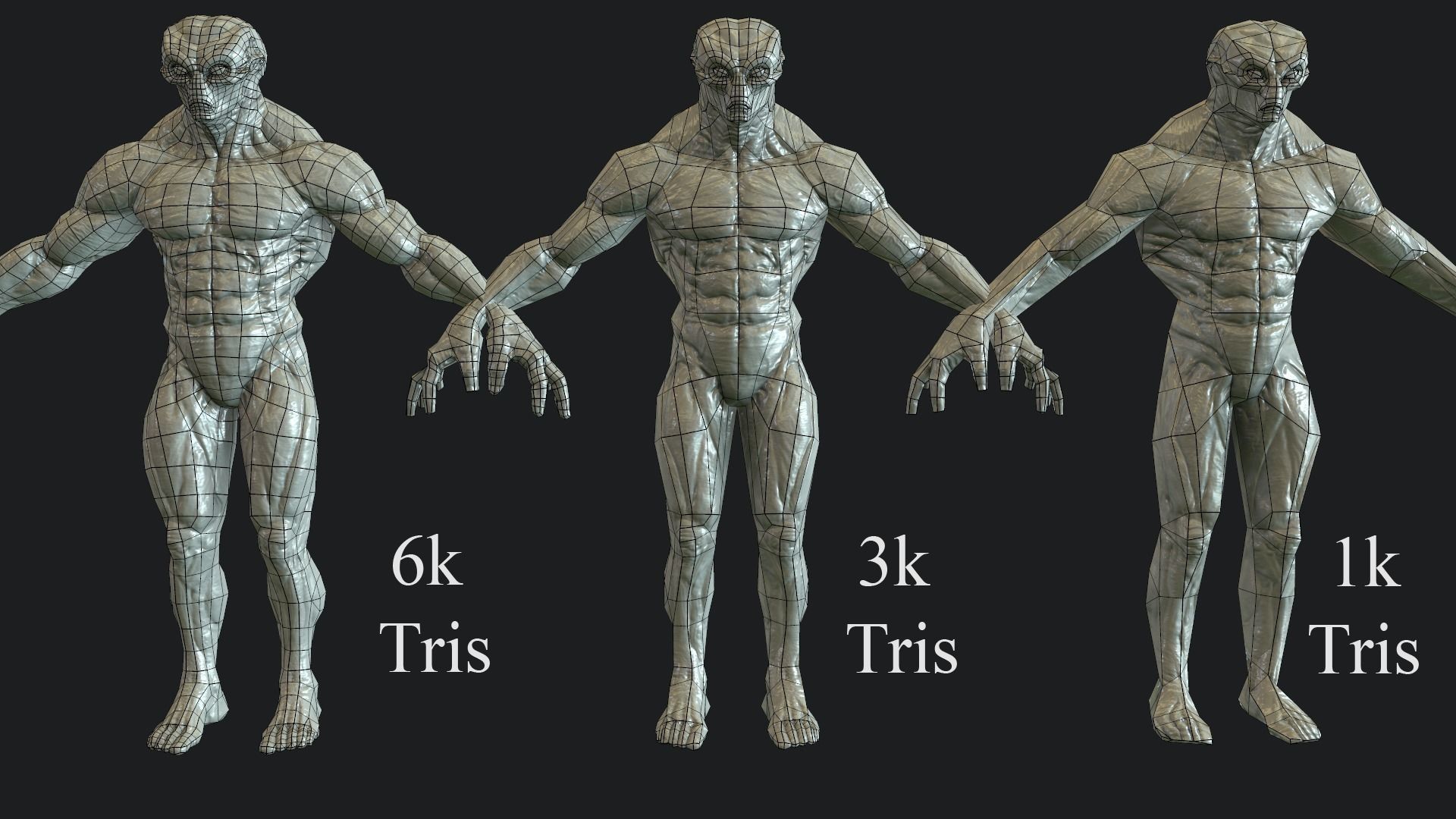 Realistic Alien 10 Huge Muscular Grey Low-poly 3D model_7