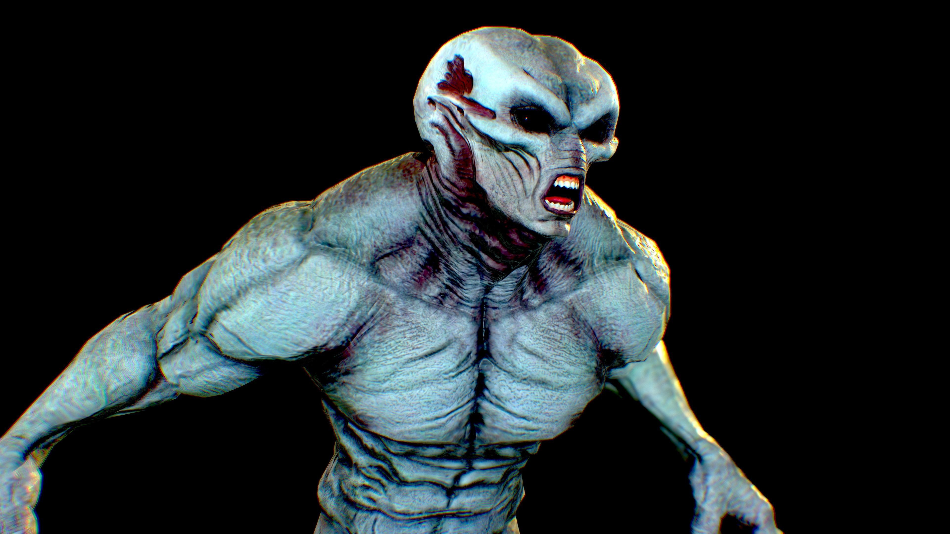 Realistic Alien 10 Huge Muscular Grey Low-poly 3D model_4