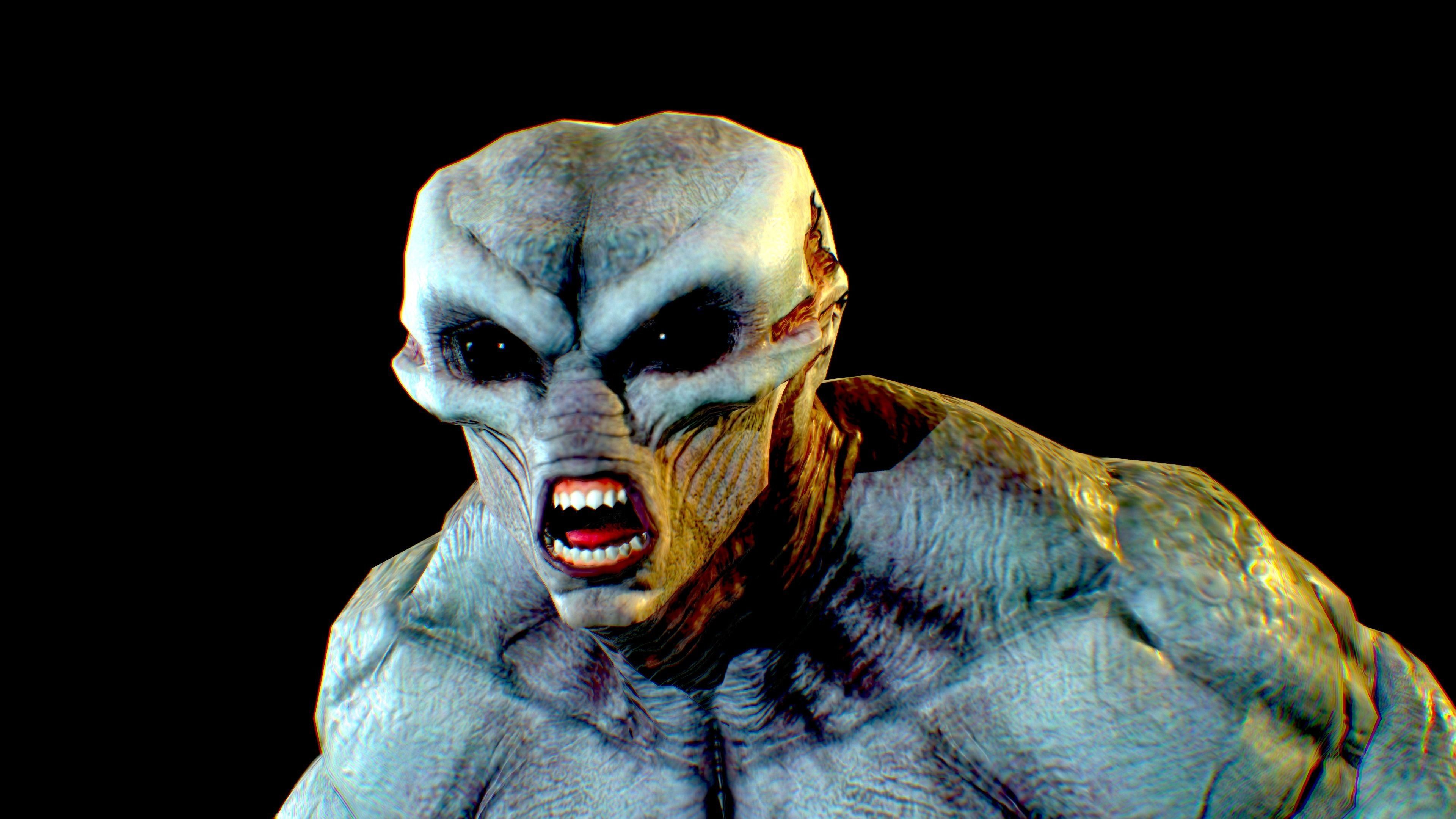 Realistic Alien 10 Huge Muscular Grey Low-poly 3D model_3
