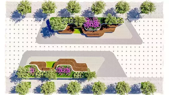 Organic Concrete Planter and Street Furniture Set