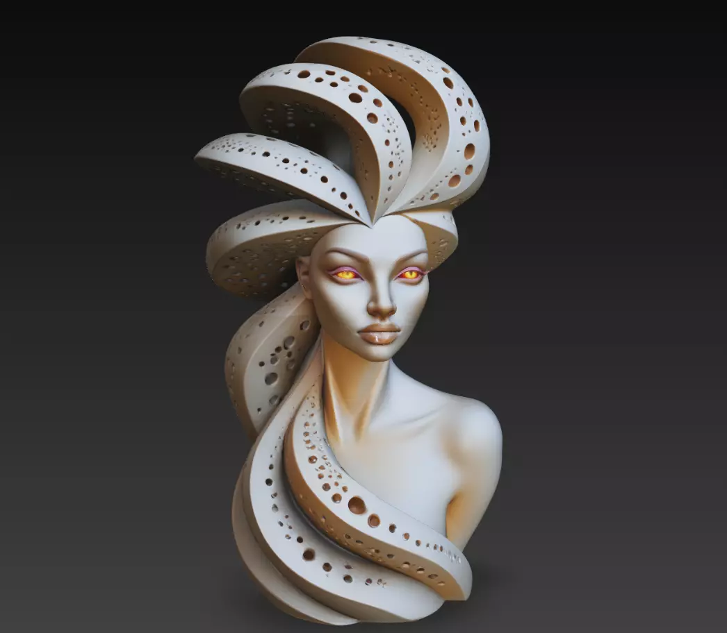 Abstract Alien Queen Bust Organic Sculpture STL 3D print model
