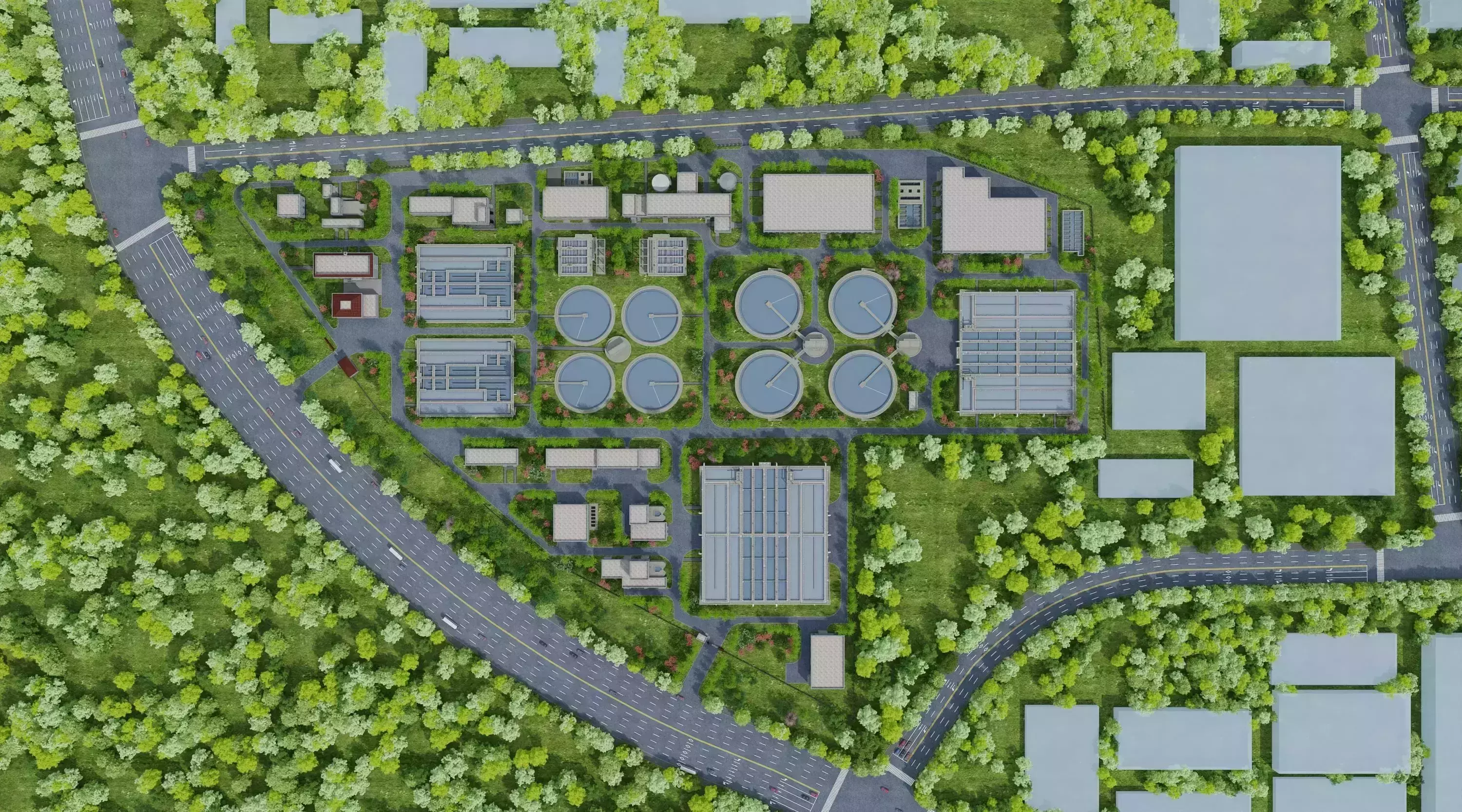 Wastewater treatment filtration plant 3D model