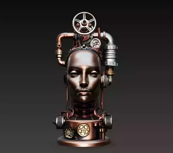 Steampunk Mechanical Woman Bust Sculpture STL