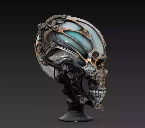 Cyberpunk Skull Biomechanical Sci-Fi Sculpture STL